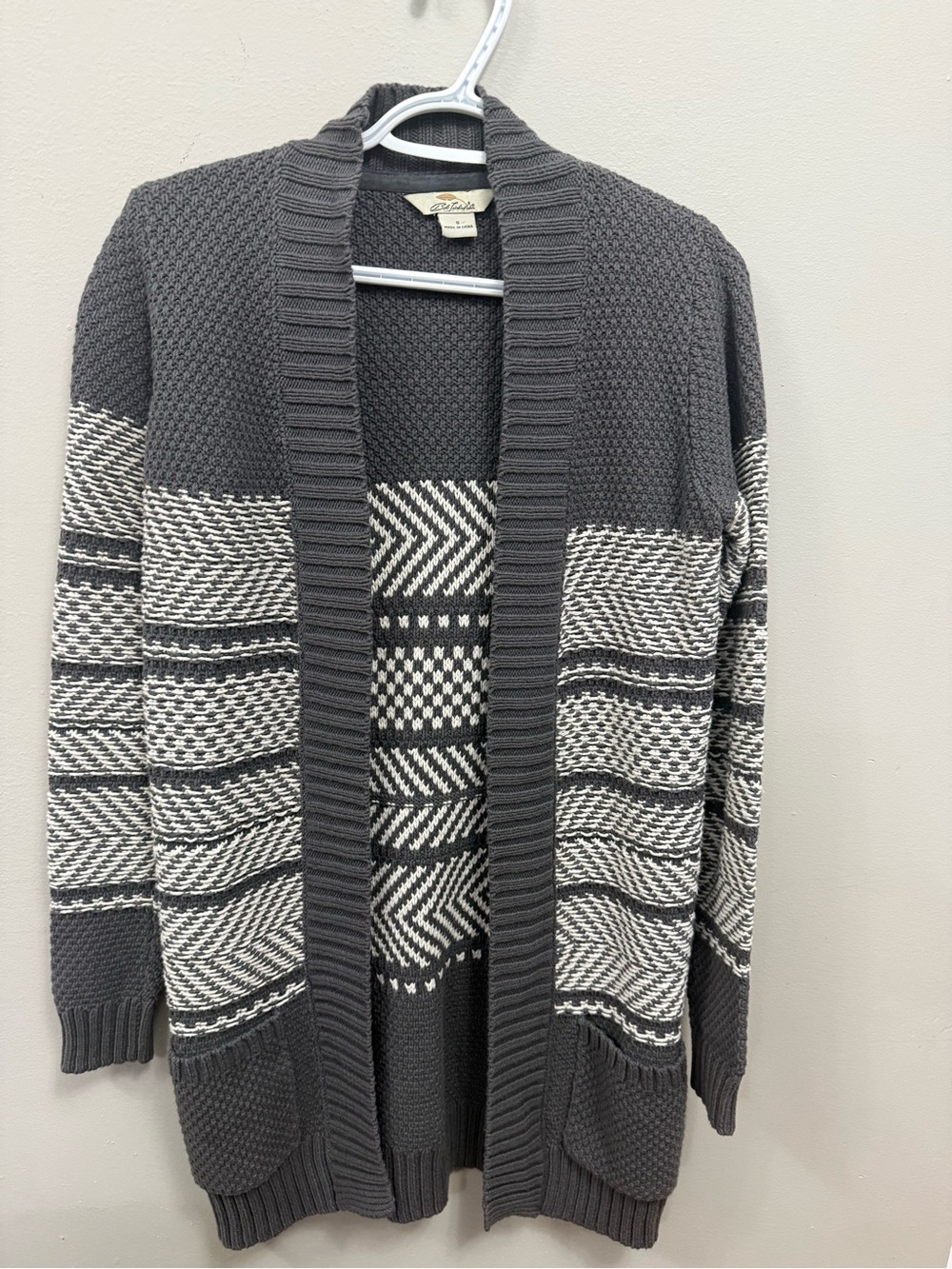 Bob Timberlake Gray Patterned Open-Front Cardigan Sweater Womens Small